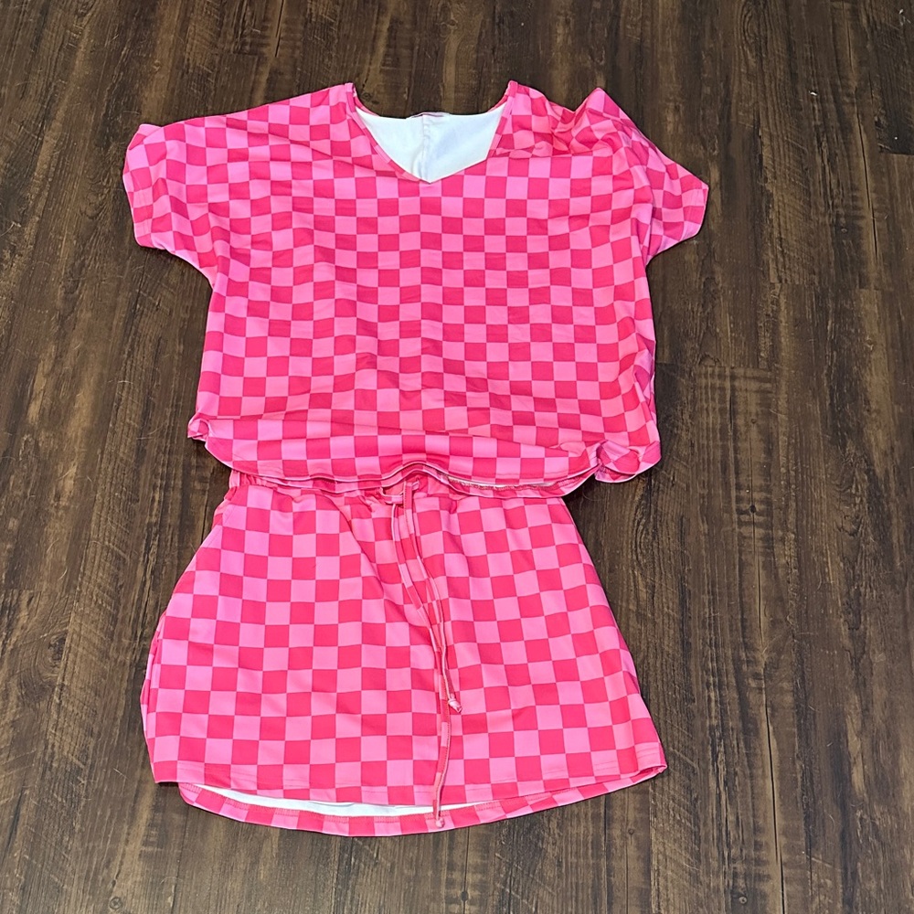 Jess Lea Pink Checkered skorts with matching top